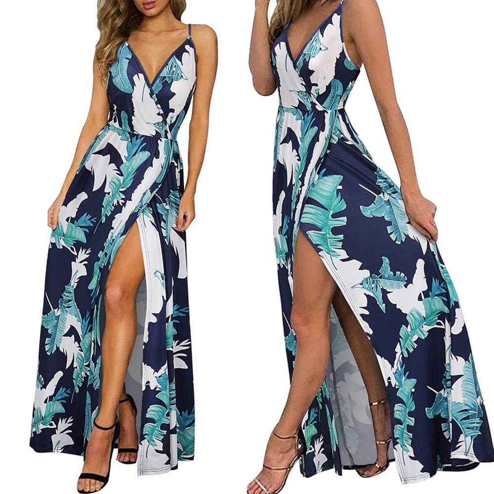 Women's DeepV-Neck Casual Dress Summer Backless Floral